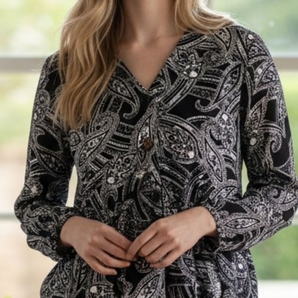 Mandee Paisley Long Sleeve Button Down Blouse